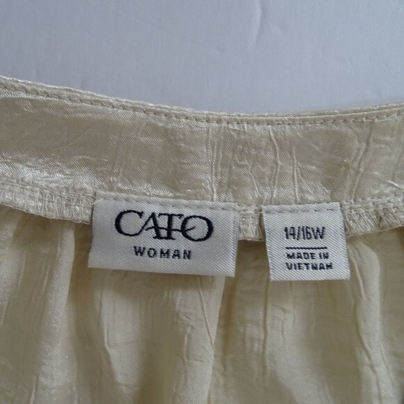 Cato Gold Tunic Blouse Woman Size 14W 16W Beaded Neckline Tie Waist Short Sleeve - Picture 4 of 8